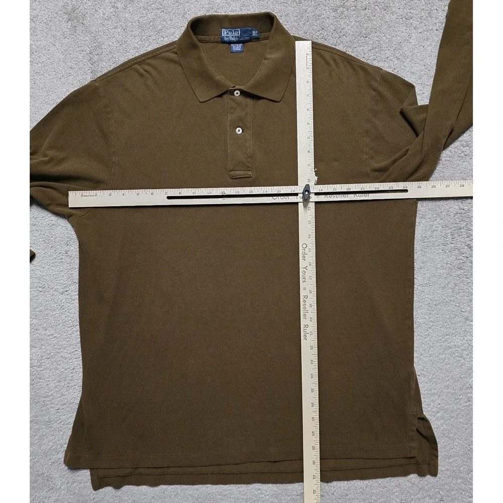 VTG 90s Polo Ralph Lauren Long Sleeve Polo Shirt Mens XLT Brown Pony Comfort
